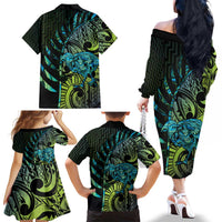 Southland Takehe Pounama Family Matching Off The Shoulder Long Sleeve Dress and Hawaiian Shirt Aotearoa Poutama Paua Shell Fern LT14 - Polynesian Pride