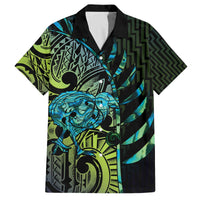 Southland Takehe Pounama Family Matching Off The Shoulder Long Sleeve Dress and Hawaiian Shirt Aotearoa Poutama Paua Shell Fern LT14 Dad's Shirt - Short Sleeve Black - Polynesian Pride