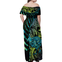 Southland Takehe Pounama Family Matching Off Shoulder Maxi Dress and Hawaiian Shirt Aotearoa Poutama Paua Shell Fern