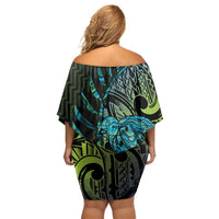 Southland Takehe Pounama Family Matching Off Shoulder Short Dress and Hawaiian Shirt Aotearoa Poutama Paua Shell Fern