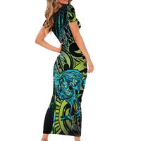 Southland Takehe Pounama Family Matching Short Sleeve Bodycon Dress and Hawaiian Shirt Aotearoa Poutama Paua Shell Fern LT14 - Polynesian Pride