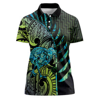 Southland Takehe Pounama Women Polo Shirt Aotearoa Poutama Paua Shell Fern
