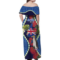 Southland Anniversary Day Family Matching Off Shoulder Maxi Dress and Hawaiian Shirt Murihiku 1861 Maori Bird Mix Pohutukawa