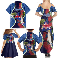Southland Anniversary Day Family Matching Summer Maxi Dress and Hawaiian Shirt Murihiku 1861 Maori Bird Mix Pohutukawa