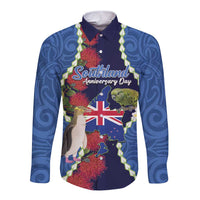 Southland Anniversary Day Long Sleeve Button Shirt Murihiku 1861 Maori Bird Mix Pohutukawa