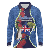 Southland Anniversary Day Long Sleeve Polo Shirt Murihiku 1861 Maori Bird Mix Pohutukawa