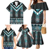 Paua Shell Taniko Pattern Aotearoa Family Matching Mermaid Dress and Hawaiian Shirt Niho Taniwha Mix Poutama
