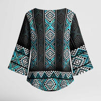 Paua Shell Taniko Pattern Aotearoa Kimono Sleeve Blouse Niho Taniwha Mix Poutama - Polynesian Pride