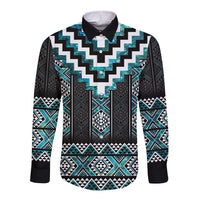 Paua Shell Taniko Pattern Aotearoa Long Sleeve Button Shirt Niho Taniwha Mix Poutama