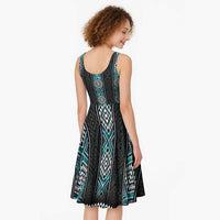 Paua Shell Taniko Pattern Aotearoa Midi Dress Niho Taniwha Mix Poutama - Polynesian Pride