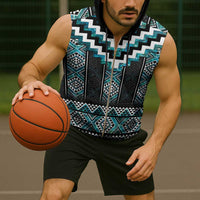 Paua Shell Taniko Pattern Aotearoa Sleeveless Zip Hoodie Niho Taniwha Mix Poutama - Polynesian Pride