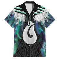 Aotearoa Korowai Motif Family Matching Off Shoulder Short Dress and Hawaiian Shirt Hei Matau Poutama Maori Pattern LT14 Dad's Shirt - Short Sleeve Turquoise - Polynesian Pride
