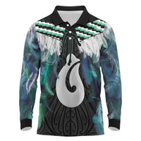 Aotearoa Korowai Motif Long Sleeve Polo Shirt Hei Matau Poutama Maori Pattern