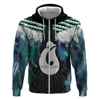 Aotearoa Korowai Motif Zip Hoodie Hei Matau Poutama Maori Pattern LT14 Zip Hoodie Turquoise - Polynesian Pride