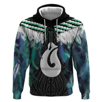 Aotearoa Korowai Motif Zip Hoodie Hei Matau Poutama Maori Pattern LT14 Pullover Hoodie Turquoise - Polynesian Pride