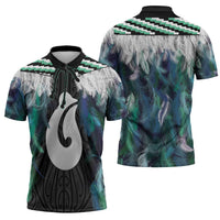 Aotearoa Korowai Motif Zipper Polo Shirt Hei Matau Poutama Maori Pattern - Polynesian Pride