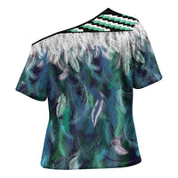 Aotearoa Korowai Motif Cross Shoulder Shirt Hei Manaia Poutama Maori Pattern - Polynesian Pride