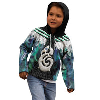 Aotearoa Korowai Motif Kid Hoodie Hei Manaia Poutama Maori Pattern