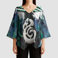 Aotearoa Korowai Motif Kimono Sleeve Blouse Hei Manaia Poutama Maori Pattern - Polynesian Pride