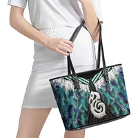 Aotearoa Korowai Motif Leather Tote Bag Hei Manaia Poutama Maori Pattern LT14 - Polynesian Pride