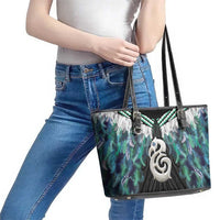 Aotearoa Korowai Motif Leather Tote Bag Hei Manaia Poutama Maori Pattern LT14 - Polynesian Pride