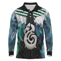 Aotearoa Korowai Motif Long Sleeve Polo Shirt Hei Manaia Poutama Maori Pattern