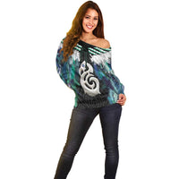Aotearoa Korowai Motif Off Shoulder Sweater Hei Manaia Poutama Maori Pattern