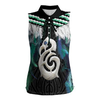 Aotearoa Korowai Motif Women Sleeveless Polo Shirt Hei Manaia Poutama Maori Pattern