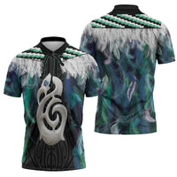 Aotearoa Korowai Motif Zipper Polo Shirt Hei Manaia Poutama Maori Pattern - Polynesian Pride