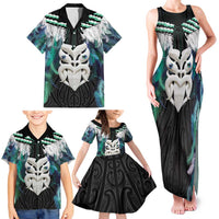 Aotearoa Korowai Motif Family Matching Tank Maxi Dress and Hawaiian Shirt Maori Wheku Poutama