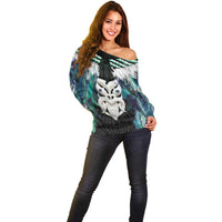 Aotearoa Korowai Motif Off Shoulder Sweater Maori Wheku Poutama