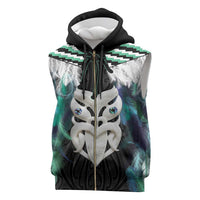 Aotearoa Korowai Motif Sleeveless Zip Hoodie Maori Wheku Poutama - Polynesian Pride
