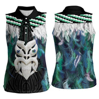 Aotearoa Korowai Motif Women Sleeveless Polo Shirt Maori Wheku Poutama