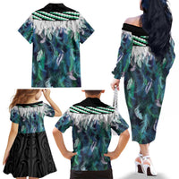 Aotearoa Korowai Motif Family Matching Off The Shoulder Long Sleeve Dress and Hawaiian Shirt Maori Tane Poutama LT14 - Polynesian Pride