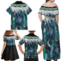 Aotearoa Korowai Motif Family Matching Off Shoulder Maxi Dress and Hawaiian Shirt Maori Tane Poutama