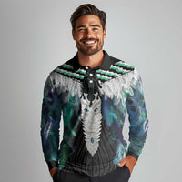 Aotearoa Korowai Motif Long Sleeve Polo Shirt Maori Tane Poutama