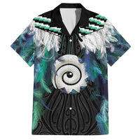 Aotearoa Korowai Motif Family Matching Off The Shoulder Long Sleeve Dress and Hawaiian Shirt Maori Koru Poutama LT14 Dad's Shirt - Short Sleeve Turquoise - Polynesian Pride