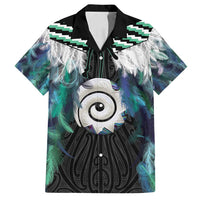 Aotearoa Korowai Motif Family Matching Puletasi and Hawaiian Shirt Maori Koru Poutama LT14 Dad's Shirt - Short Sleeve Turquoise - Polynesian Pride
