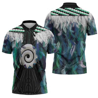 Aotearoa Korowai Motif Zipper Polo Shirt Maori Koru Poutama - Polynesian Pride