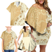 Heiva i Tahiti Family Matching Off Shoulder Short Dress and Hawaiian Shirt Tahitian Tiare Maori Cowrie Lei Brown LT14 - Polynesian Pride