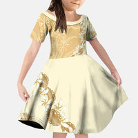 Heiva i Tahiti Family Matching Tank Maxi Dress and Hawaiian Shirt Tahitian Tiare Maori Cowrie Lei Brown LT14 Daughter's Dress Brown - Polynesian Pride