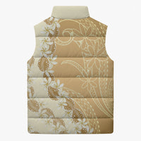 Heiva i Tahiti Sleeveless Puffer Jacket Tahitian Tiare Maori Cowrie Lei Brown