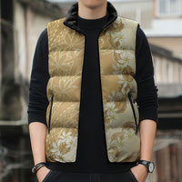Heiva i Tahiti Sleeveless Puffer Jacket Tahitian Tiare Maori Cowrie Lei Brown