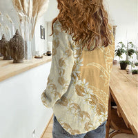 Heiva i Tahiti Women Casual Shirt Tahitian Tiare Maori Cowrie Lei Brown LT14 - Polynesian Pride