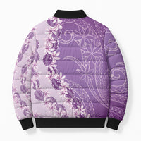 Heiva i Tahiti Bomber Puffer Jacket Tahitian Tiare Maori Cowrie Lei Purple