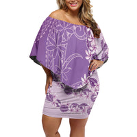 Heiva i Tahiti Family Matching Off Shoulder Short Dress and Hawaiian Shirt Tahitian Tiare Maori Cowrie Lei Purple LT14 Mom's Dress Purple - Polynesian Pride