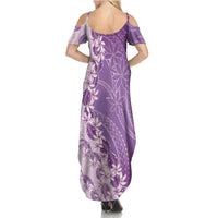 Heiva i Tahiti Family Matching Summer Maxi Dress and Hawaiian Shirt Tahitian Tiare Maori Cowrie Lei Purple LT14 - Polynesian Pride