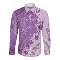 Heiva i Tahiti Long Sleeve Button Shirt Tahitian Tiare Maori Cowrie Lei Purple