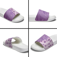 Heiva i Tahiti Slide Sandals Tahitian Tiare Maori Cowrie Lei Purple