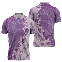 Heiva i Tahiti Zipper Polo Shirt Tahitian Tiare Maori Cowrie Lei Purple